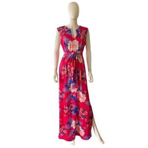 Rulon Reed Pink Floral Sleeveless Maxi Dress Large